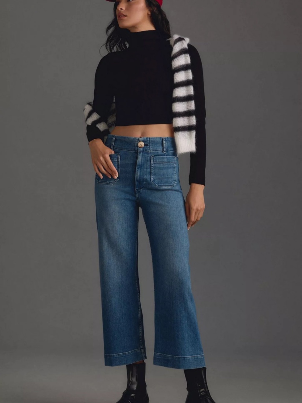 Maeve Anthropologie The Denim Colette Cropped Wide-Leg Jeans 33